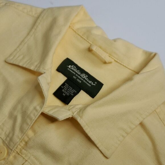 M EDDIE BAUER LINEN COTTON PALE PASTEL YELLOW SHIRT SHACKET JACKET MEDIUM - Picture 5 of 14